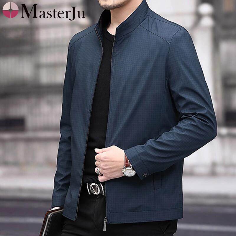 2025新款春季高级感行政夹克外套男士商务立领格子爸爸装休闲茄克