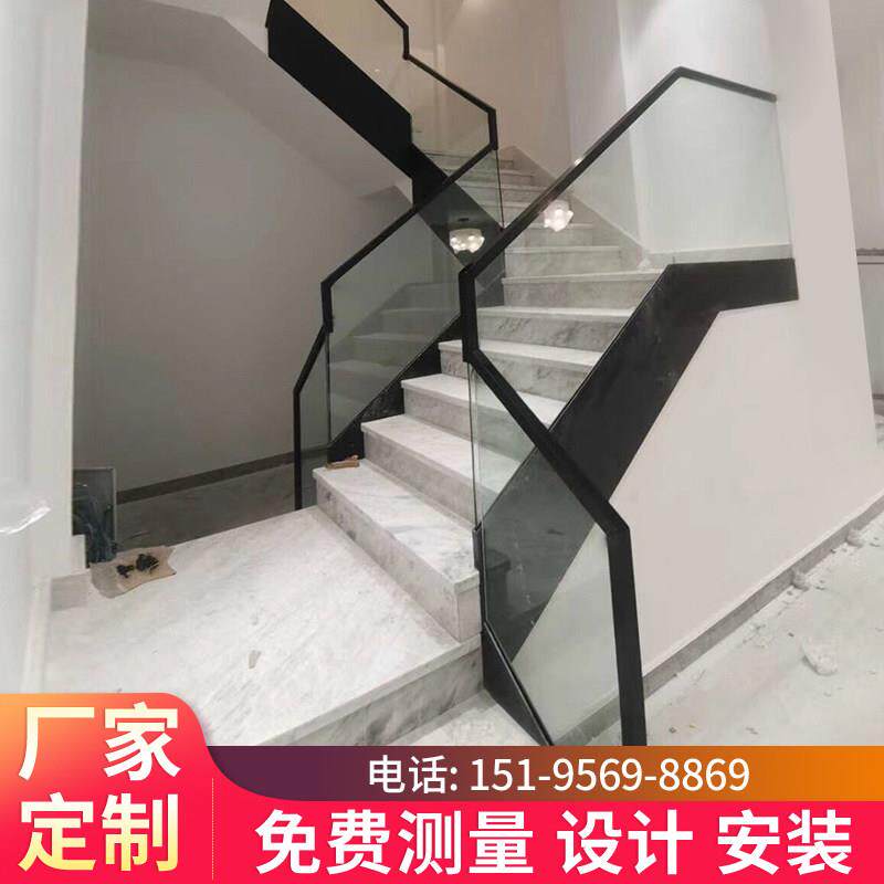 玻璃楼梯扶手侧挂钢板槽超白钢化玻璃护栏别墅侧装楼梯栏杆简约
