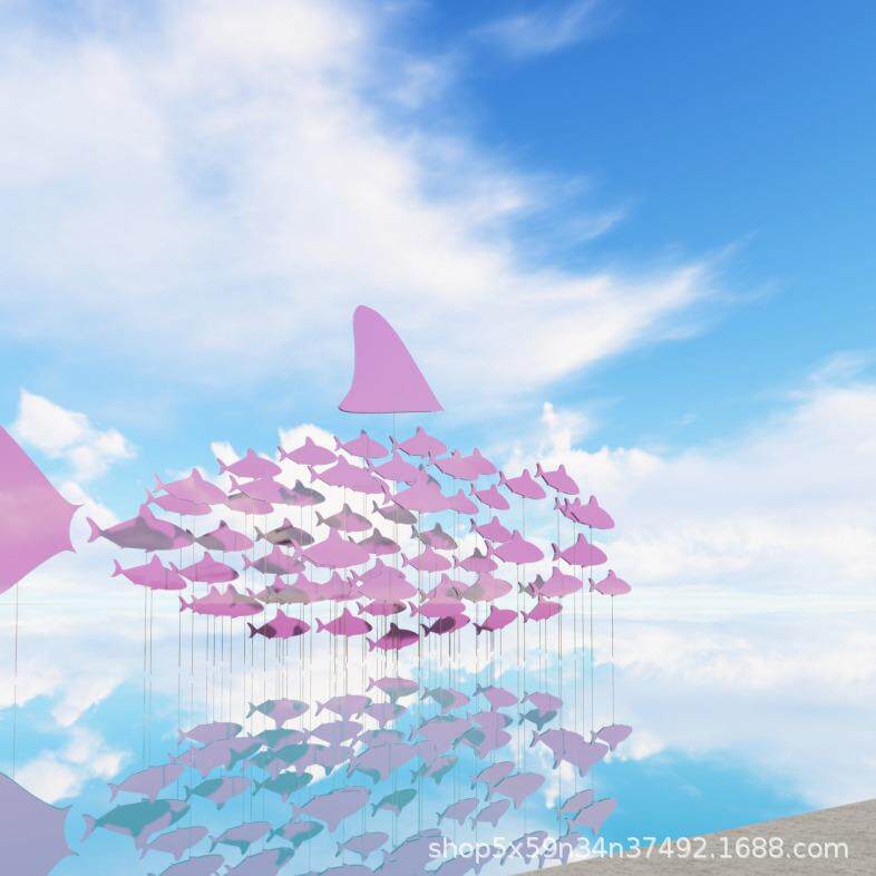 户外网红玻璃钢镂空鱼群大型雕塑仿真景观创意小鱼云朵艺术摆件