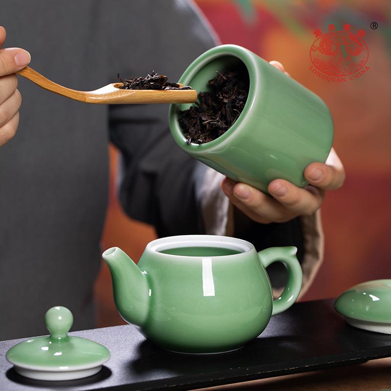 龙泉瓷茶具套家用办公室轻奢装高档陶瓷功茶壶茶苹果茶具青杯夫茶