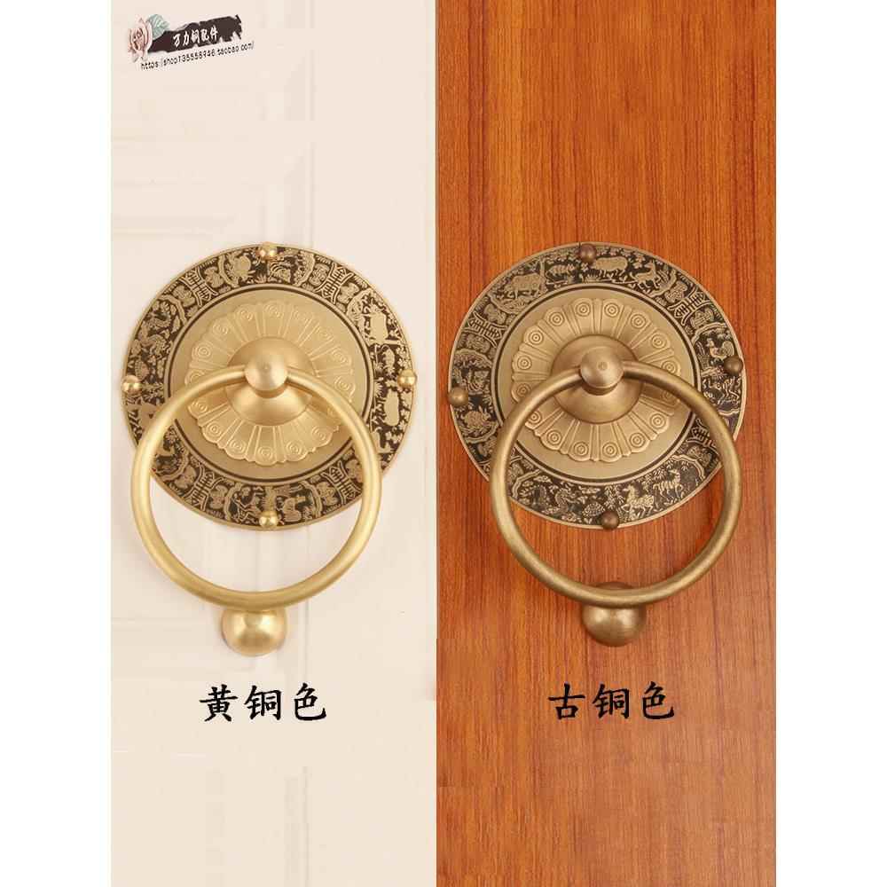 大门中式拉手彷古庭院门铜配件老式木门覆古铜拉手别墅园林门把手