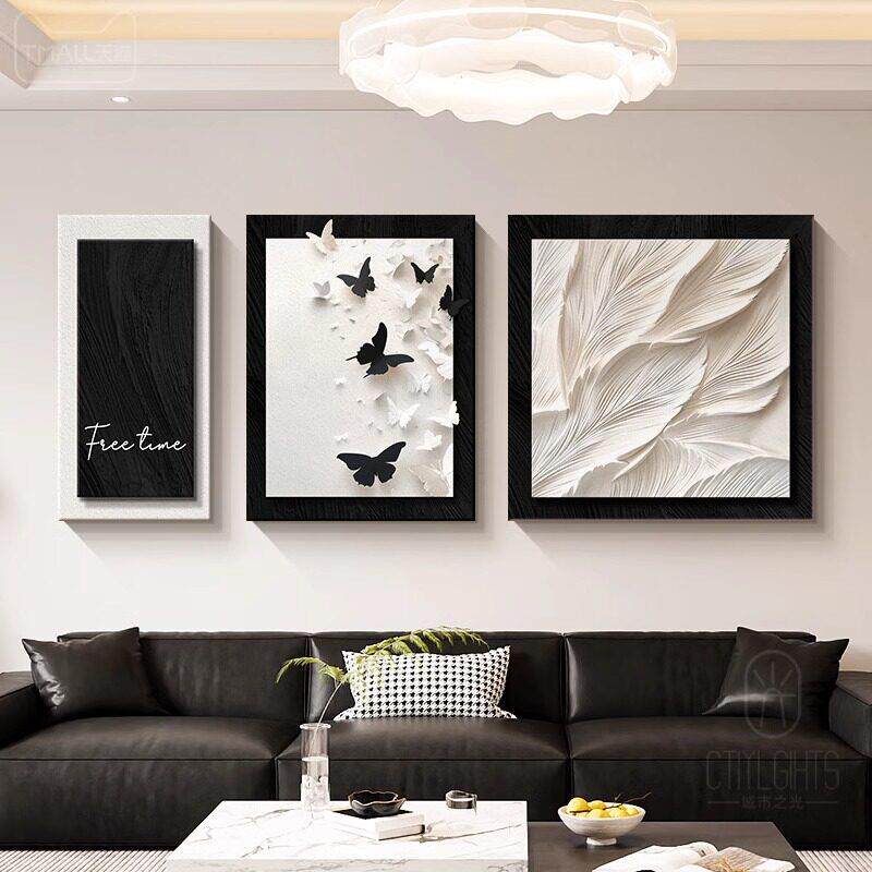 现代简约蝴蝶客厅装饰画 画抽象艺术沙发背景墙挂画 画高级感三联