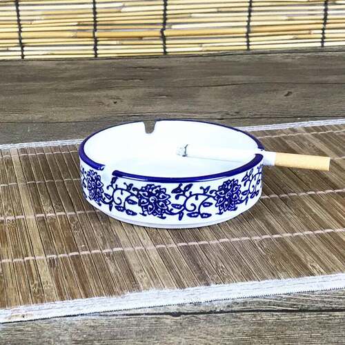 陶瓷烟灰缸 釉下彩青花瓷烟盅 中式家用餐厅酒店酒吧KTV摆台烟缸