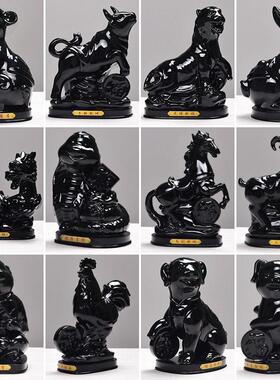 陶瓷十二12生肖摆件红黑色整套鼠牛虎兔龙蛇马羊猴鸡狗猪招财饰品