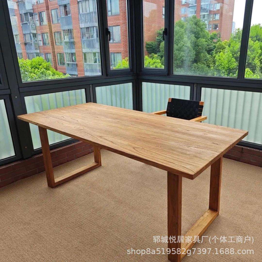 新款老榆木咖啡桌长方形老门板办公桌椅会议桌加厚餐桌喝茶桌茶台