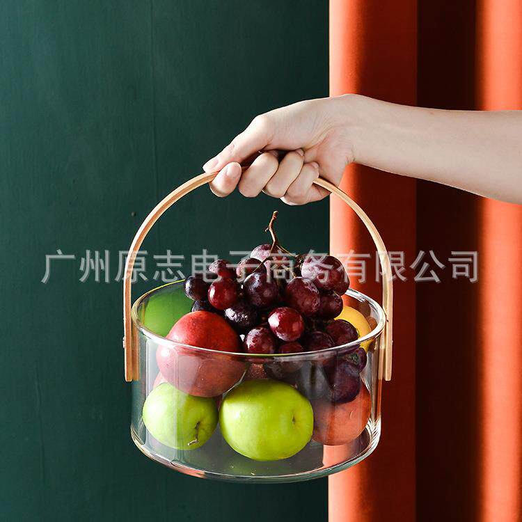 现货玻璃水果盘创意现代客厅北欧风格装水果的果盘手提桶水果篮图片