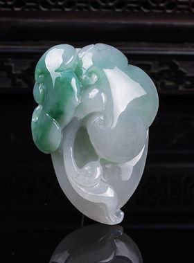 缅甸天然真品翡翠冰飘绿花高端精品珠宝好种闪拍如意玉吊坠59.85g