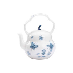 弥言釉下彩白瓷手绘青花蝴蝶茶壶创意陶瓷葫芦泡茶壶单壶带过滤孔