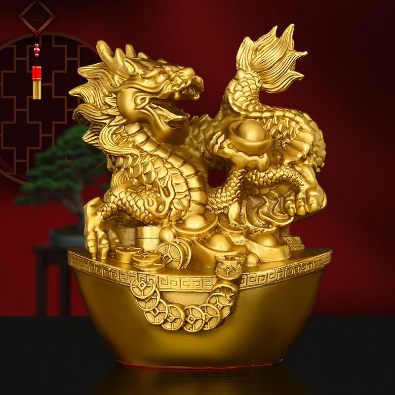 黄铜十二生肖龙纯铜汉龙金龙摆件家居办公室玄关工艺礼品摆饰中式