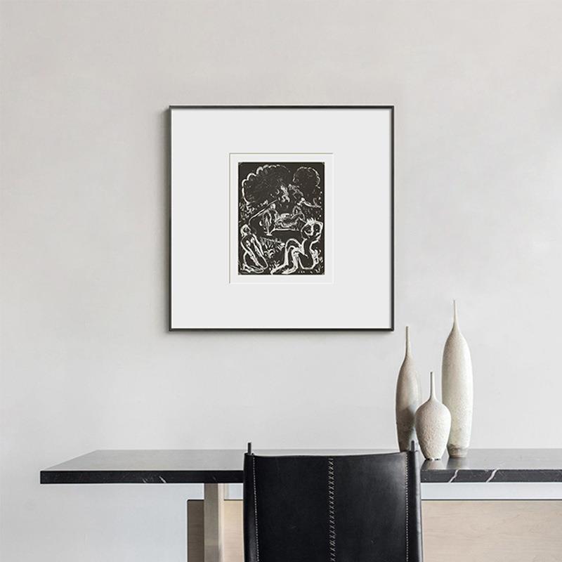 朦胧 亨利马蒂斯线描黑白挂画小众文艺抽象装饰画民宿双联壁画