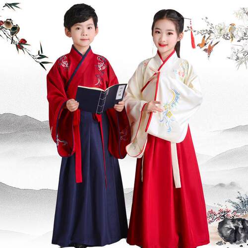 男童汉服女小学生书童古风表演出服儿童古装国学三字经服装中国风