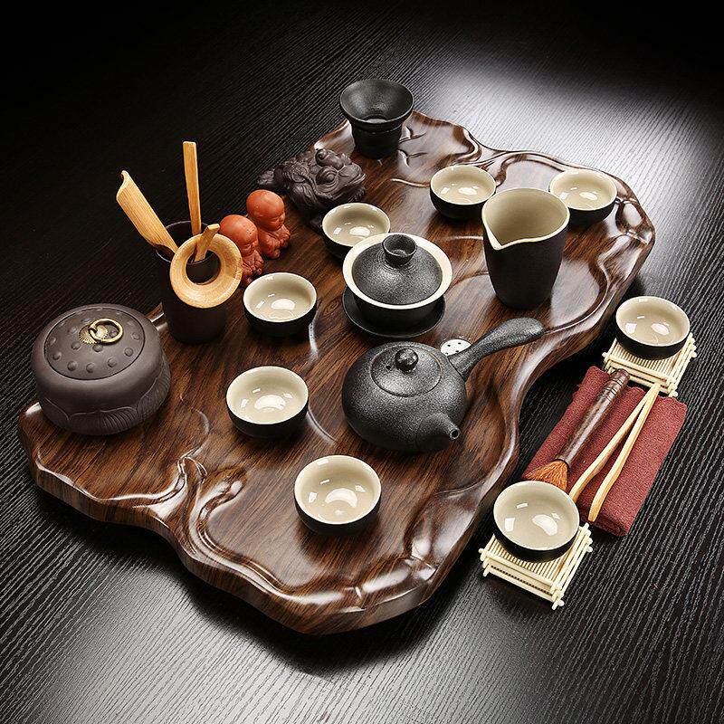 茶具套组家用小套陶瓷玻璃功夫茶盘茶台办公泡茶托盘排水简约实木
