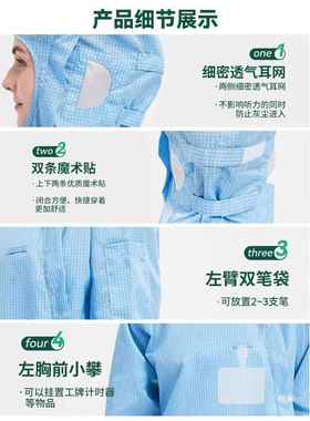 防静电尘格百级无服无洁净服斜拉网连体尘服LCY净防化车间防护服