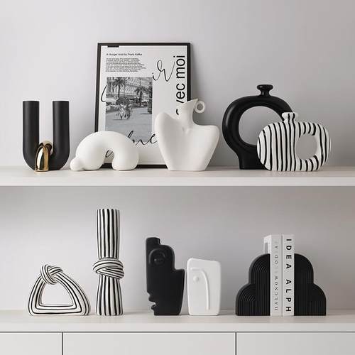 现代高级感艺术软装饰品陶瓷摆件轻奢样板间客厅电视柜摆设