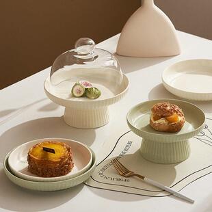 Green Pedestal Cake Stand Ceramic Dessert Serving Plate