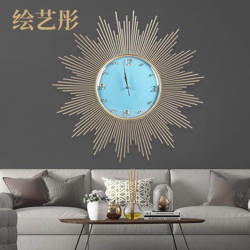 创意钟表金属轻奢现代简约客厅挂钟个性大气家用时钟艺术太阳挂表