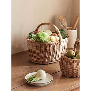 柳编蔬菜篮子藤编馒头筐家用厨房桌面竹编编织收纳筐鸡蛋水果篮