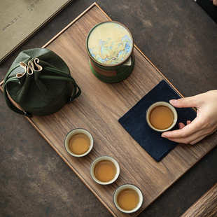陶瓷快客杯一壶四杯家用户外便携式 几欢竹节旅行茶具套装 功夫茶具