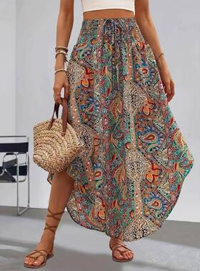 Women's Random Paisley Ethnic Print Tie Waist Drawstring