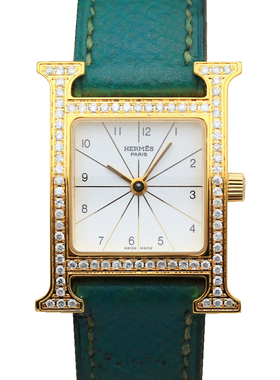 [9.8新]爱马仕HEURE H后镶钻石英女表21*21mm