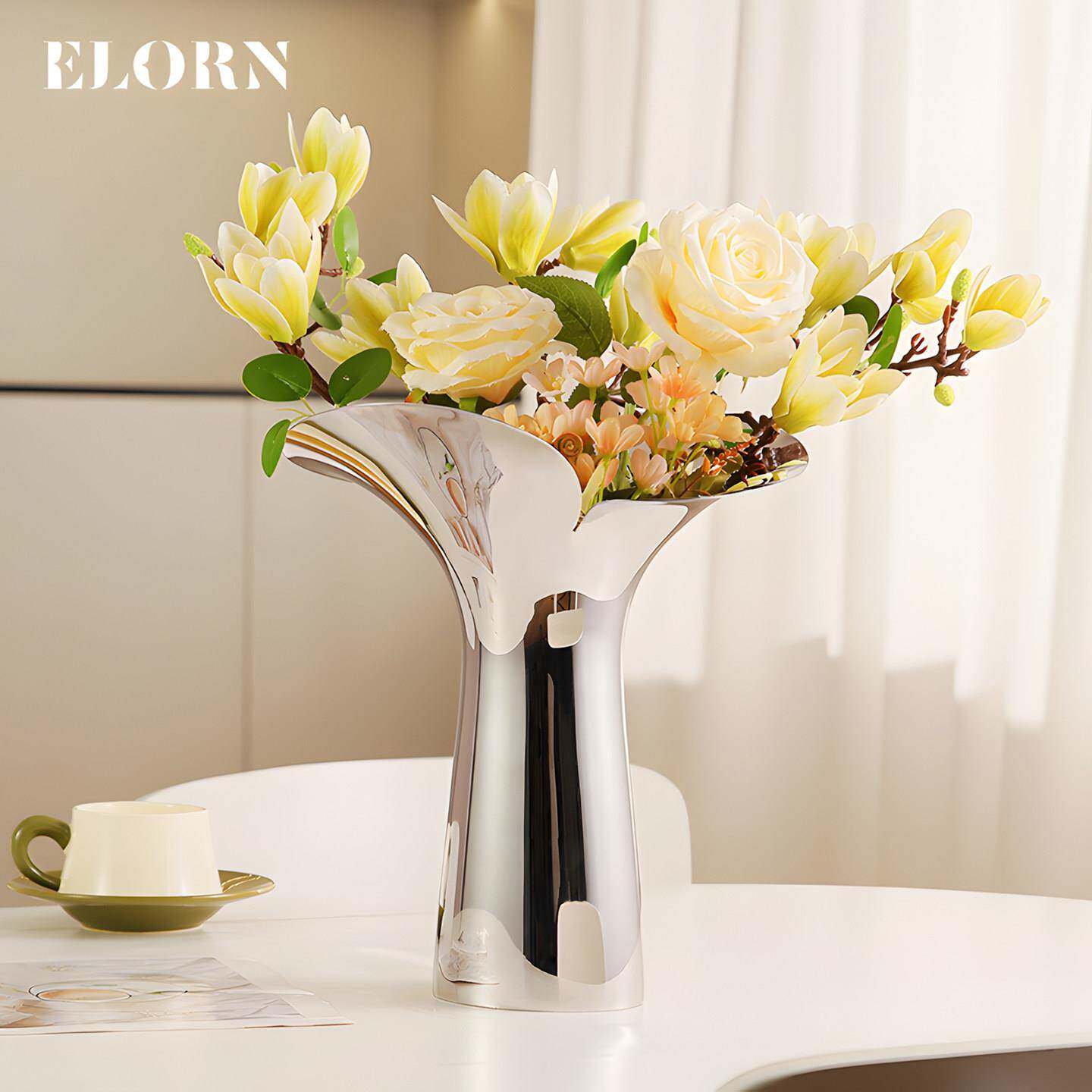 Elorn 北欧轻奢不锈钢花器家居插花瓶客厅餐桌房间摆件软装饰花瓶