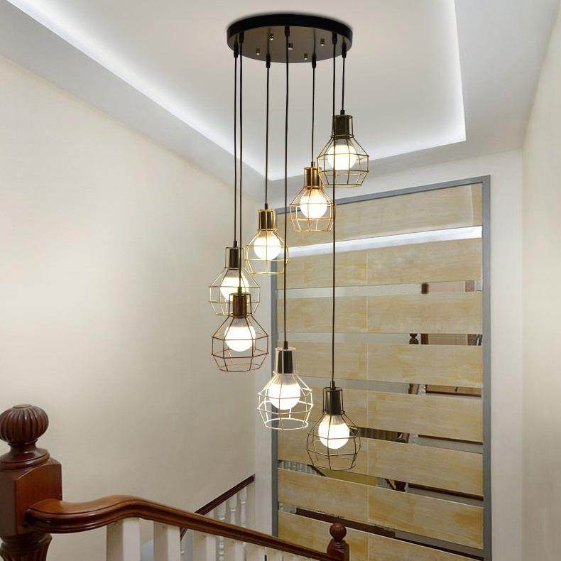 北欧工业风灯复式楼梯loft吊灯复古多头创意餐厅阁楼个性组合灯