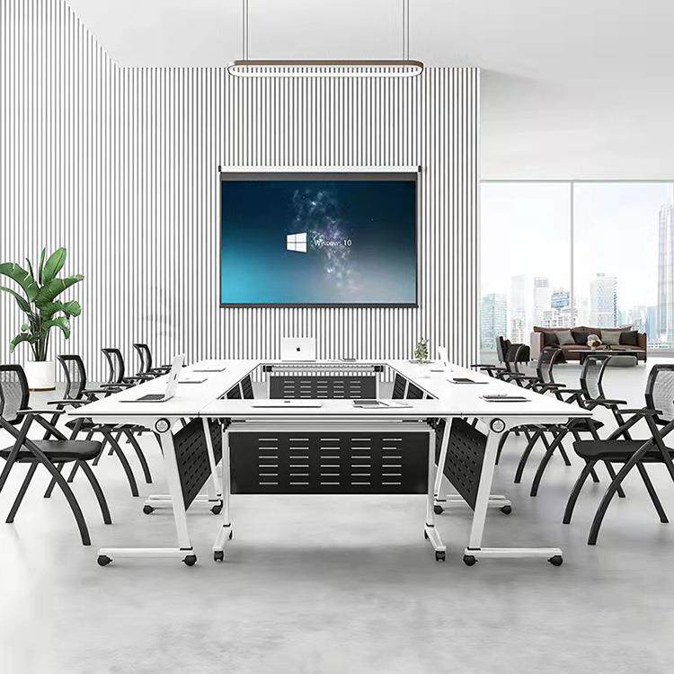 新款直销折叠会议培训桌椅组合可移动拼接长条桌双人课桌椅职员办