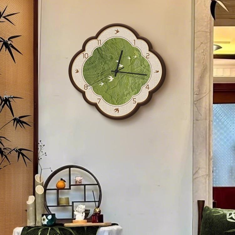 绿色静风中古风挂墙钟表客厅挂钟025新款感音2时景钟装饰F988T9MM