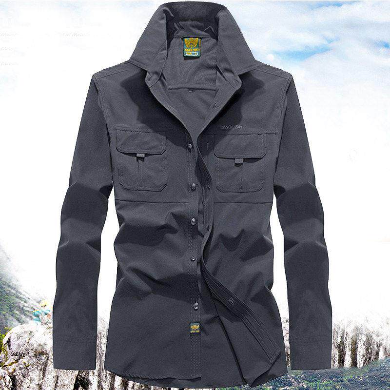 冰丝速干衬衫男夏季弹力长袖防晒多口袋薄款户外休闲登山战术衬衣