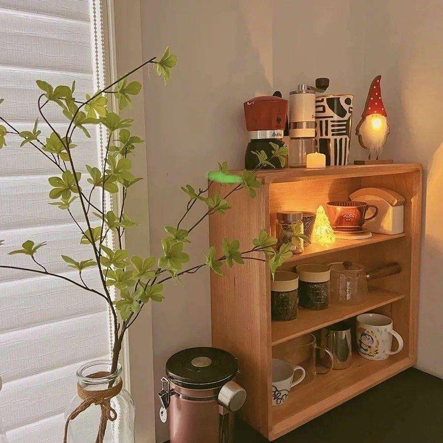 桌面杯架桌上实木收纳置物架格子搁架北欧现代茶具展示架樱桃色