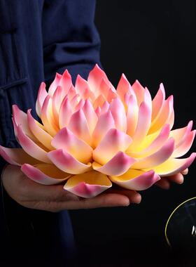 东方泥土 陶瓷莲花摆件 手工工艺品家居客厅博古架装饰品 帝王莲