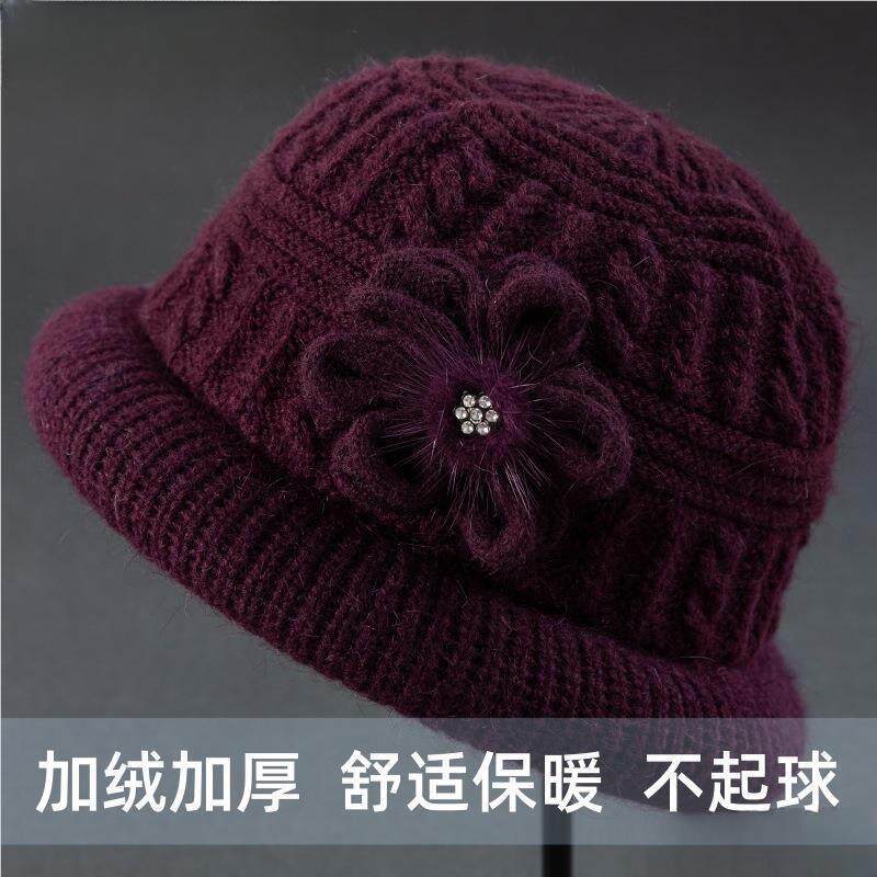 老年人帽子奶奶帽冬天中保暖兔毛帽女冬季老太太婆婆妈妈加绒盆帽
