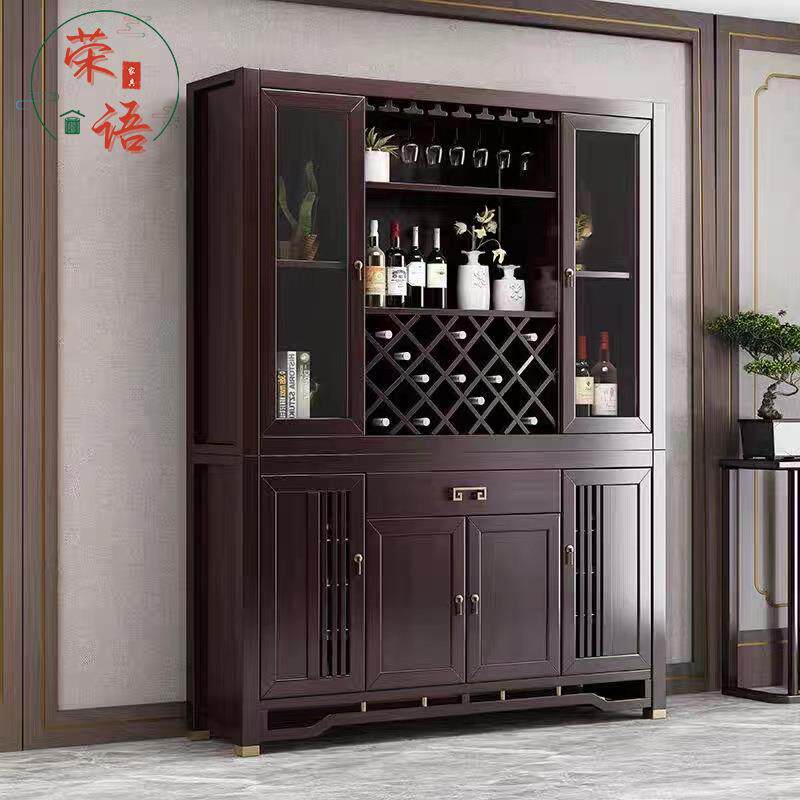 新中式实木餐边柜客厅靠墙高档家用玻璃柜酒柜现代简约红酒茶水柜