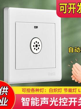 86型暗装声光控面板二线楼道延时感应LED节能灯家用物业声控开关