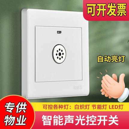 86型暗装声光控面板二线楼道延时感应LED节能灯家用物业声控开关