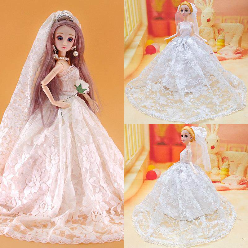 洋娃娃换装玩具六分娃娃大裙摆带长头纱婚纱身高30cmSD配件衣服