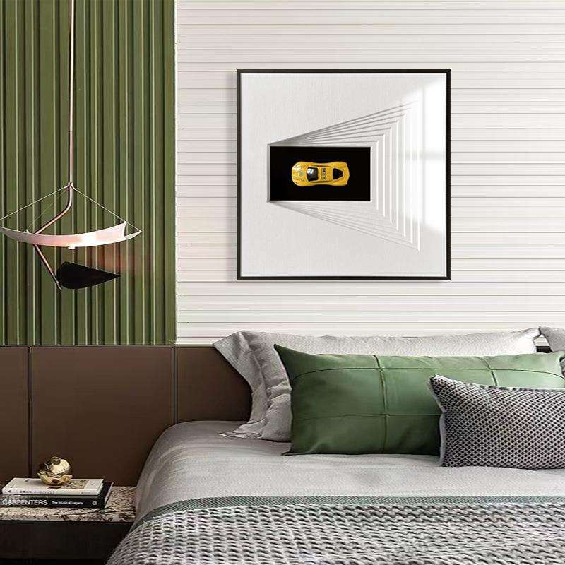 轻奢装饰画创意男孩房书房床头挂画摆台跑车立体实物挂画现代简约
