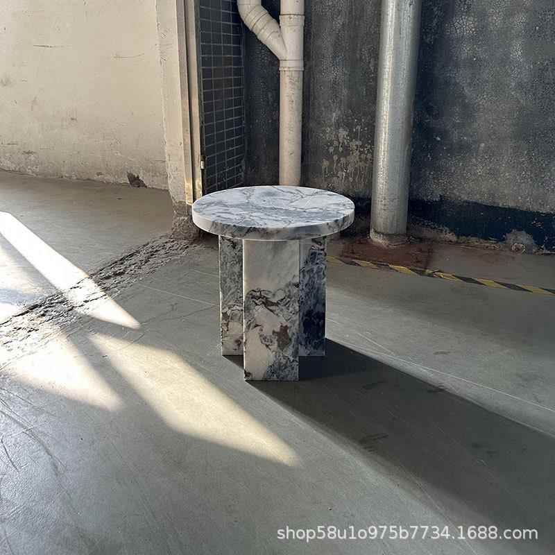 代简约天然理石边几客厅样现茶板房沙大HM025发几设计师样板房阳