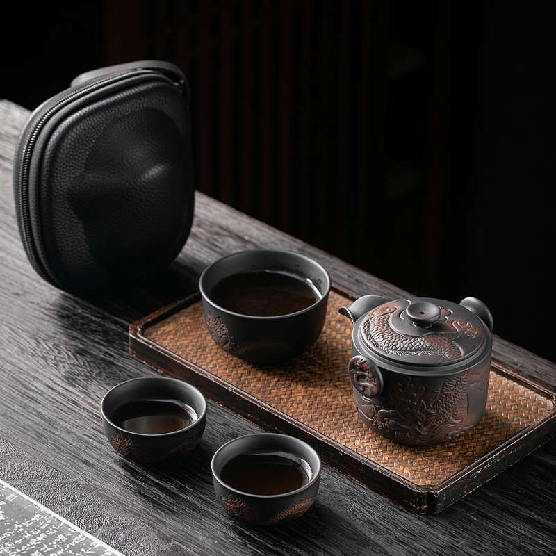 紫陶便携式旅行茶具小套装单人手抓泡茶壶茶杯户外简易紫砂快客杯