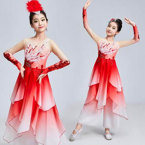 儿童古典舞演出服女童俏红狐中国风新款少儿秧歌舞扇子伞舞蹈服装