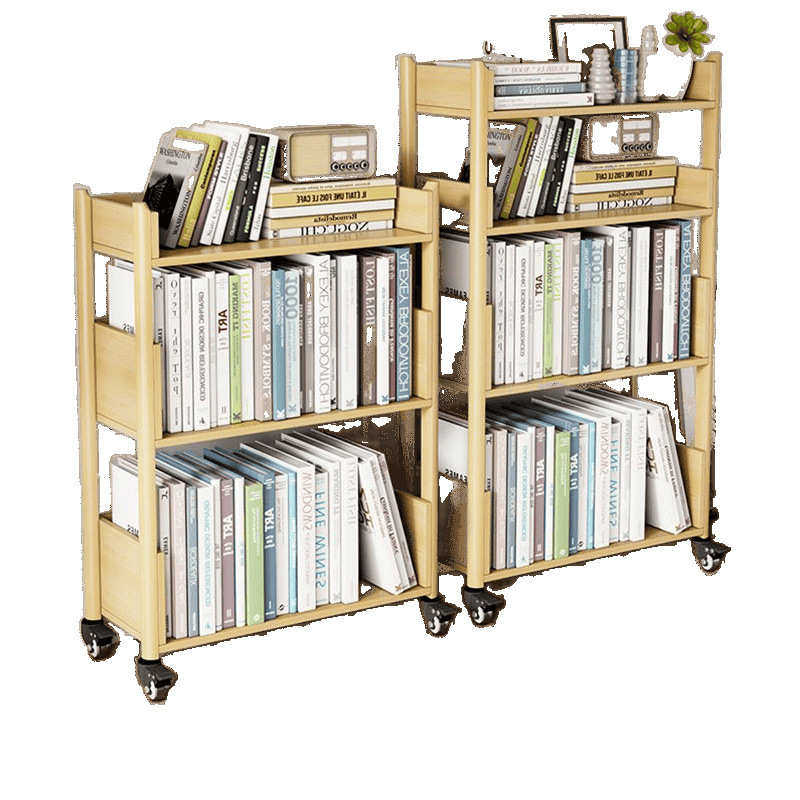 实木可移动书架多层置物架带轮学生家用落地书架书柜打印机收纳柜