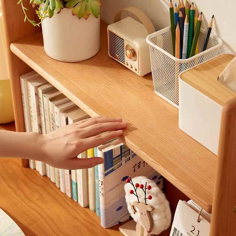 W*简易实木桌面小书架收纳置物架办公学生桌上多层书立原木储物架