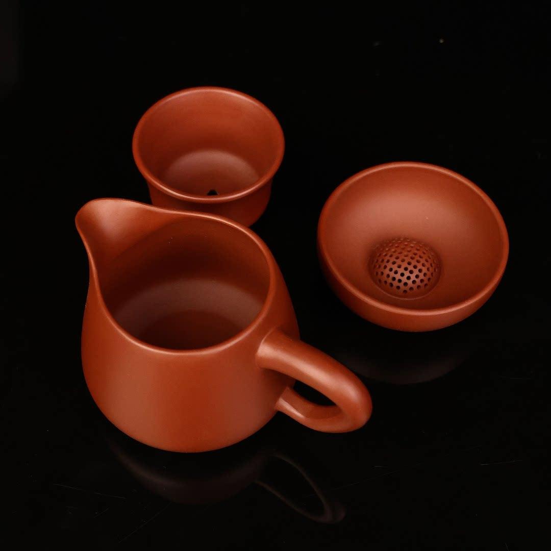 原矿紫砂朱泥大红袍公道杯分茶器茶道奶杯全手工茶漏红泥茶具纯手