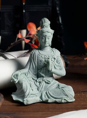 桌面中式水月观音菩萨佛像微景观鱼缸造景假山摆件茶宠香道装饰