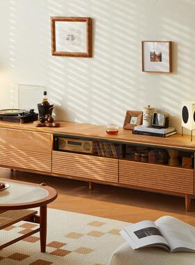 亚玎实木无边电视柜樱桃木客厅家用落地电视柜茶几组合储物柜一体