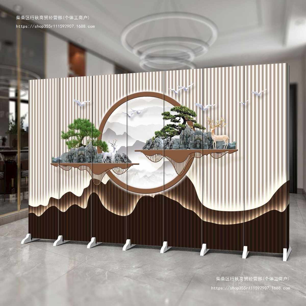 新中式屏风隔断客厅山水茶室办公室养生馆移动隔墙板可折叠双面屏