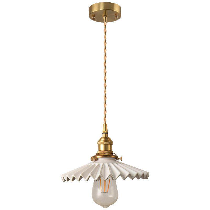 北欧白色百褶陶瓷吊灯日式餐厅民宿吧台床头卧室客厅复古黄铜壁灯