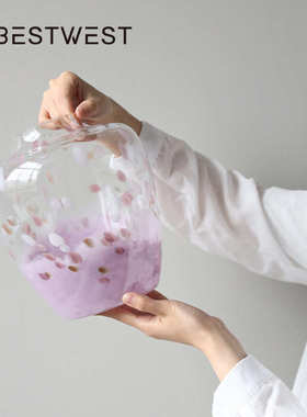 bestwest新款中古风蓝紫色纯手工艺术大肚玻璃花瓶水养插花器摆件