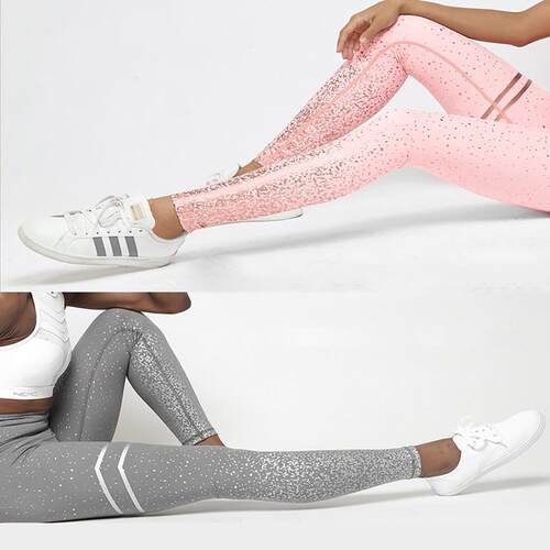 High waisted elastic silver hot yoga pants, fitness pants,