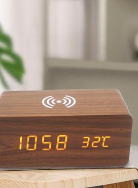 创音意线充电声控LEDY-WX1901木头钟多功能静制电子钟无木台钟现